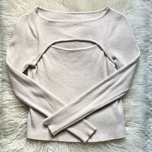 NWOT Amazon Women’s Biege Cutout Long Sleeve Knitted Ribbed Sweater Top Size M